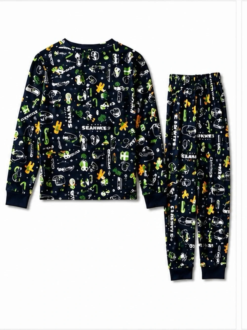 Seattle Seahawks 12th Man NFL Christmas Flannel Unisex Pajama Set Youth XS 4/5